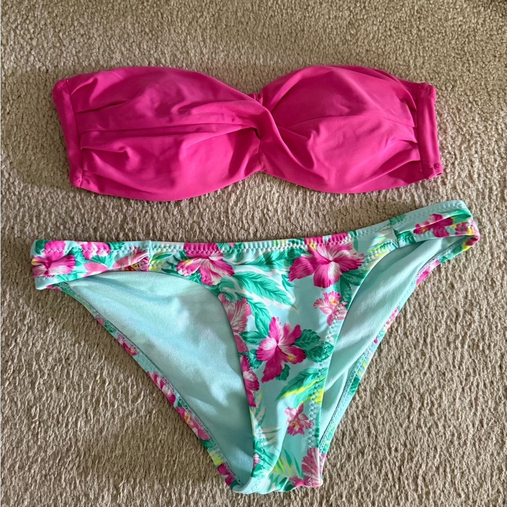 Forever 21 Pink and Floral Bikini Set